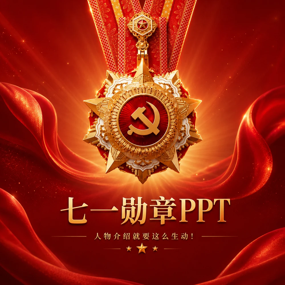 七一党建勋章PPT，人物介绍还能这么生动！
