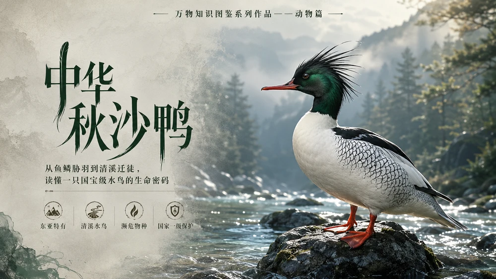 万物知识图鉴系列作品PPT——中华秋沙鸭