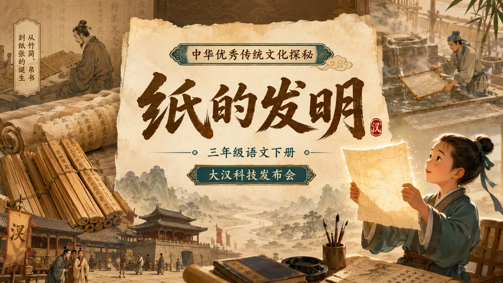 【拿来即上】三年级语文《纸的发明》公开课PPT模板 | 自带名师指令+双课时完整版