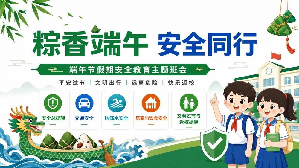 《粽香端午 安全同行｜端午节假期安全教育主题班会PPT模板》