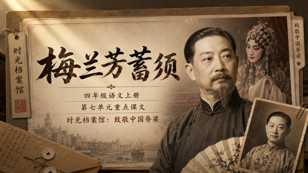统编版语文四年级上册《梅兰芳蓄须》PPT模板课件下载 双课时完整版+自带教师指令