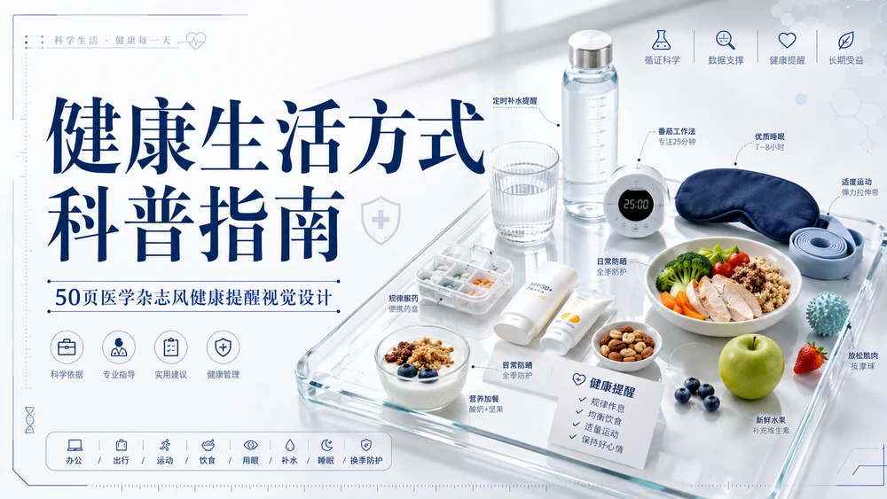 健康生活方式科普指南PPT｜50页医学杂志风健康提醒视觉设计