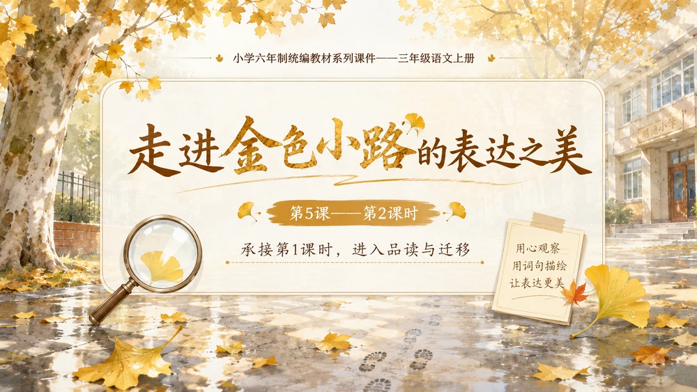 小学六年制统编教材系列课件——三年级语文上册第5课（2）：铺满金色巴掌的水泥道