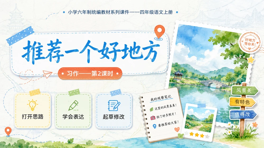 小学六年制统编教材系列课件——四年级语文上册：习作：推荐一个好地方（2）
