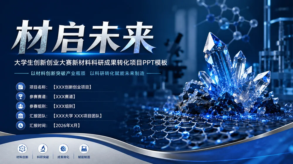 《材启未来｜大学生创新创业大赛新材料科研成果转化项目PPT模板》