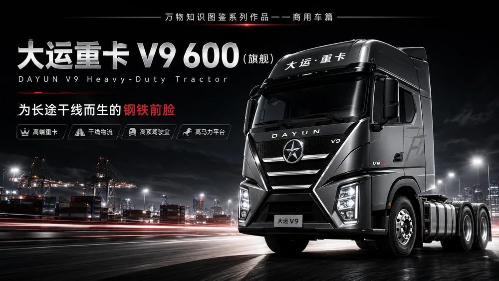 万物知识图鉴系列作品PPT——大运重卡V9 600旗舰