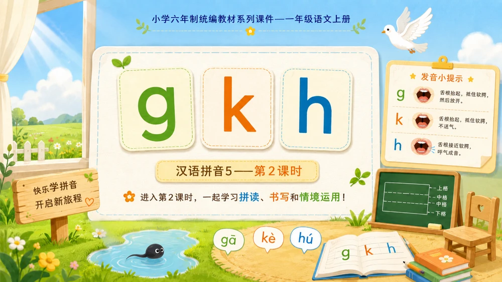 小学六年制统编教材系列课件——一年级语文上册：5 g k h（2）