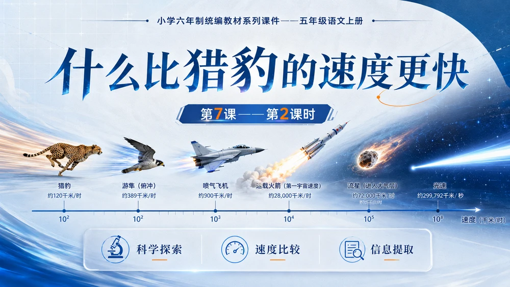 小学六年制统编教材系列课件——五年级语文上册第7课（2）：什么比猎豹的速度更快