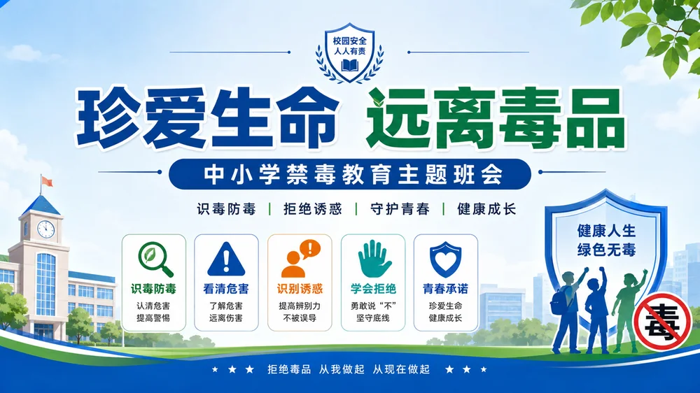 《珍爱生命 远离毒品｜中小学禁毒教育主题班会PPT模板》