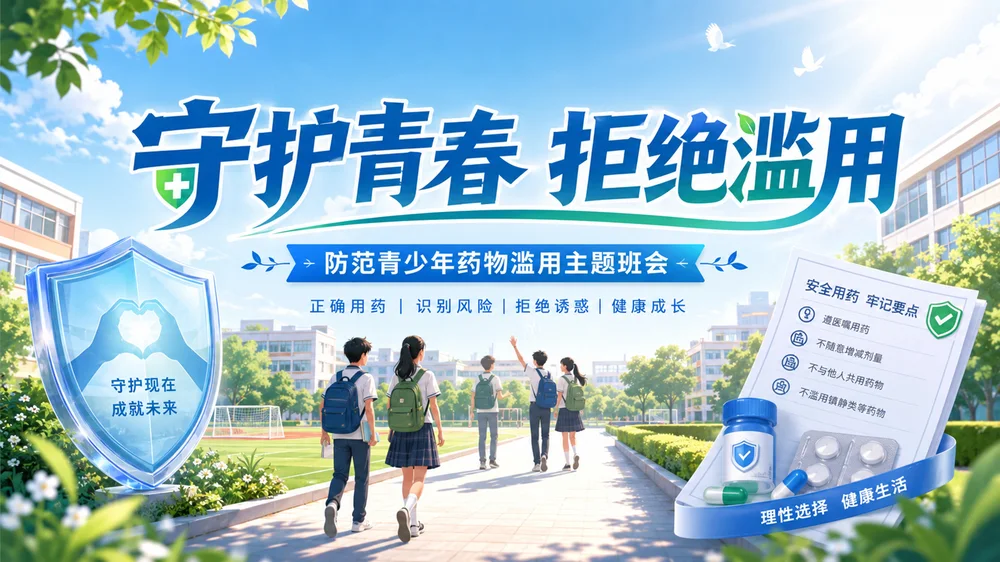 《守护青春 拒绝滥用｜防范青少年药物滥用主题班会PPT模板》