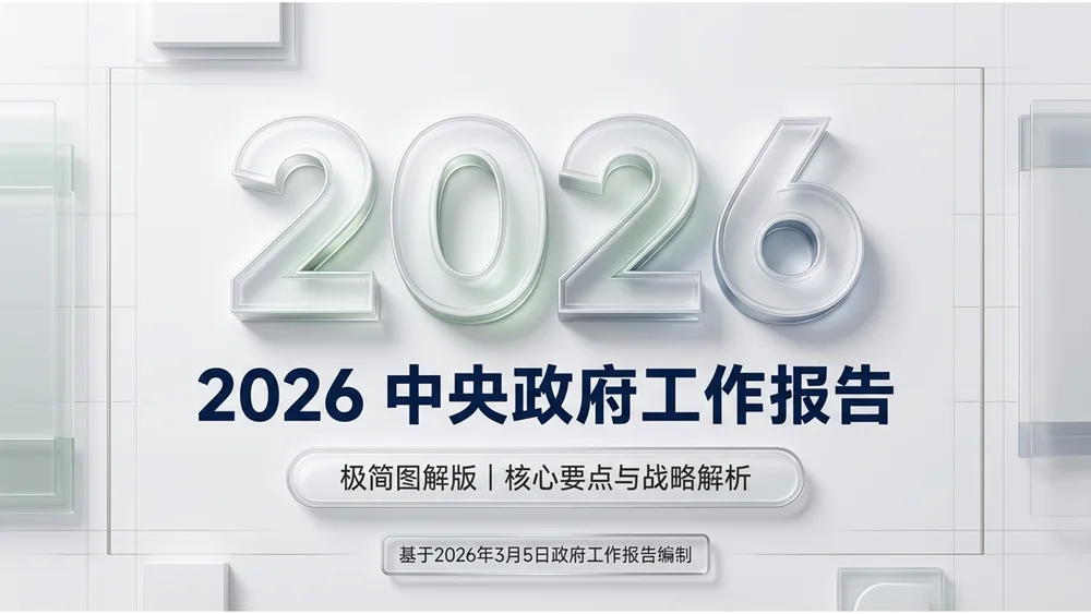 浅色3D玻璃材质政府工作报告PPT