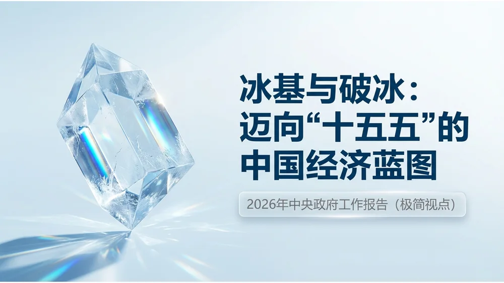 蓝色透明冰材质政府工作报告PPT