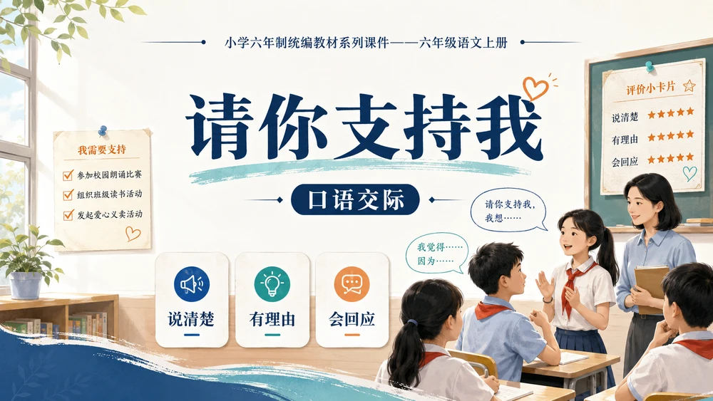 小学六年制统编教材系列课件——六年级语文上册：请你支持我