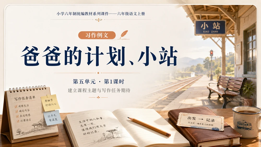 小学六年制统编教材系列课件——六年级语文上册：习作例文：爸爸的计划、小站
