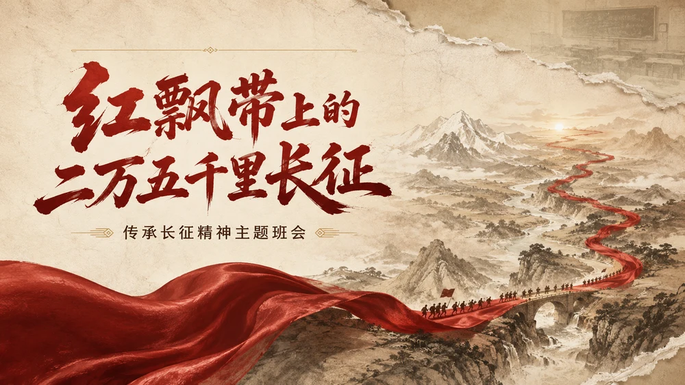 红飘带上的二万五千里长征｜传承长征精神主题班会PPT