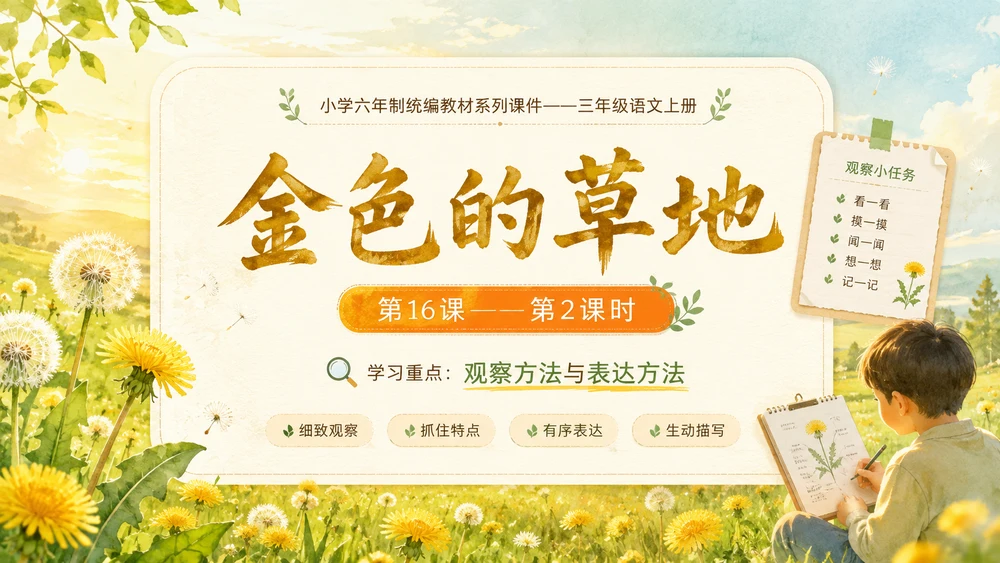 小学六年制统编教材系列课件——三年级语文上册第16课（2）：金色的草地