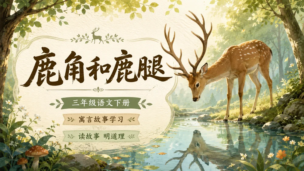 部编版小学语文三年级下册《鹿角和鹿腿》PPT课件｜寓言故事思辨教学模板