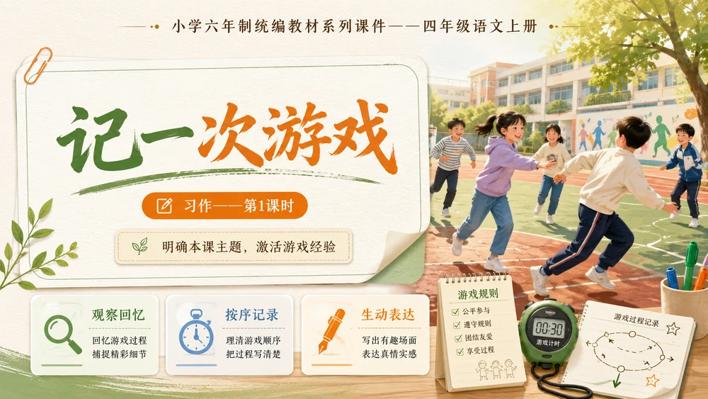 小学六年制统编教材系列课件——四年级语文上册：习作：记一次游戏（1）