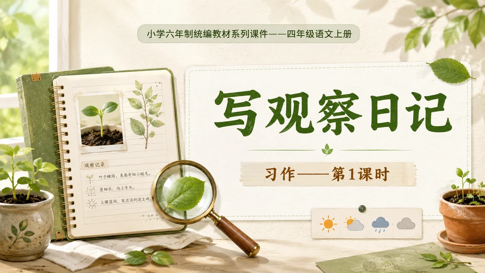 小学六年制统编教材系列课件——四年级语文上册：习作：写观察日记（1）