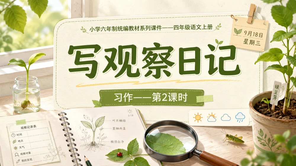 小学六年制统编教材系列课件——四年级语文上册：习作：写观察日记（2）