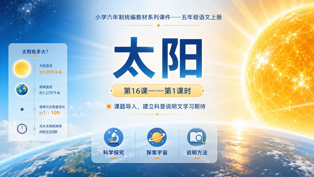 小学六年制统编教材系列课件——五年级语文上册第16课（1）：太阳