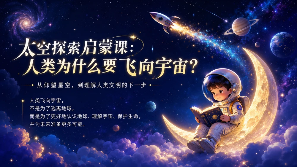 《太空探索启蒙课：人类为什么要飞向宇宙？》青少年航天科普PPT课件｜未来科技启蒙｜宇宙探索主题课程
