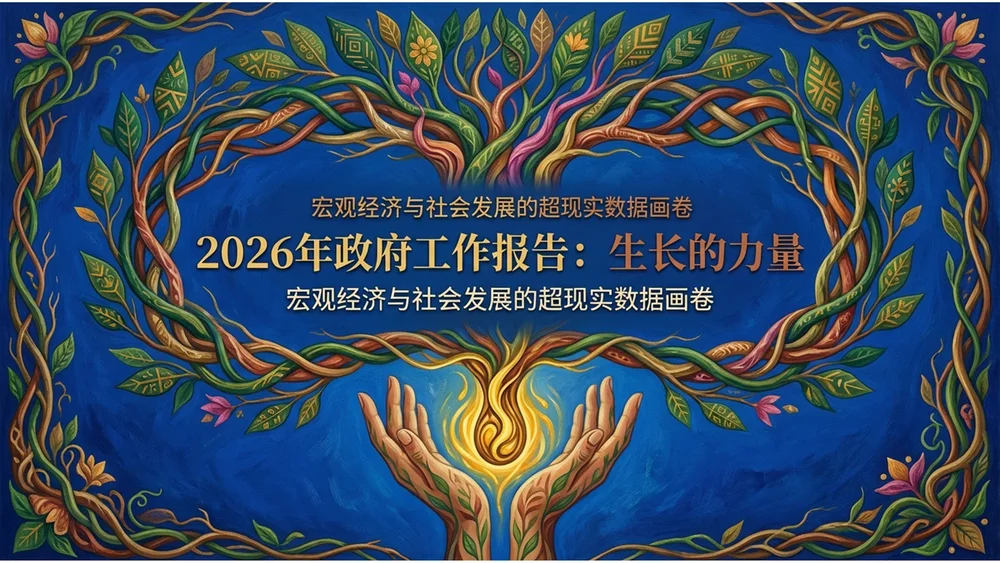 夸张立体绘画弗里达·卡罗风格政府工作报告PPT