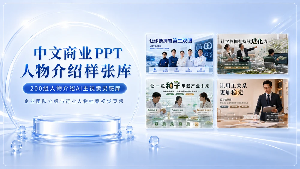 企业团队介绍与行业人物档案AI视觉灵感库｜200张中文商业PPT人物介绍页样张库