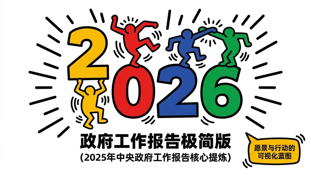 夸张彩色人物剪影凯斯·哈林风格政府工作报告PPT