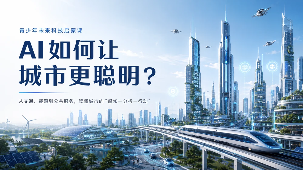 青少年未来科技启蒙课《AI如何让城市更聪明？》智慧城市科普PPT课件