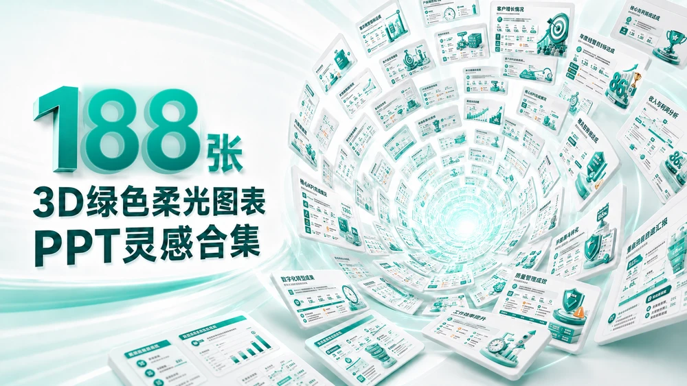 188张3D绿色柔光图表PPT灵感合集