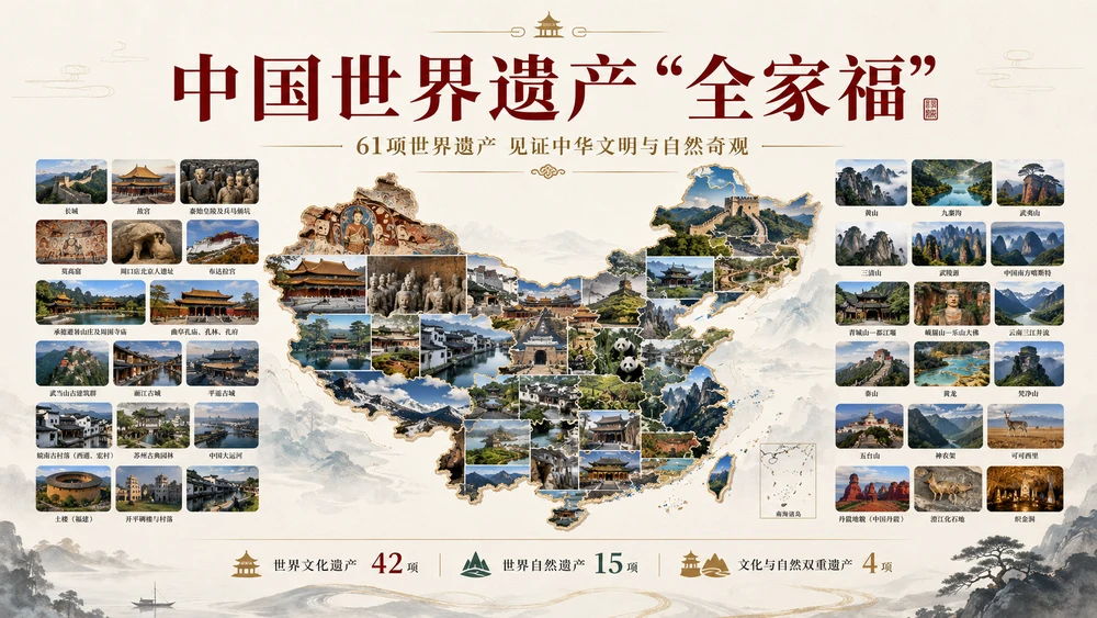 中国世界遗产“全家福”｜国家级文化展览画册风格PPT
