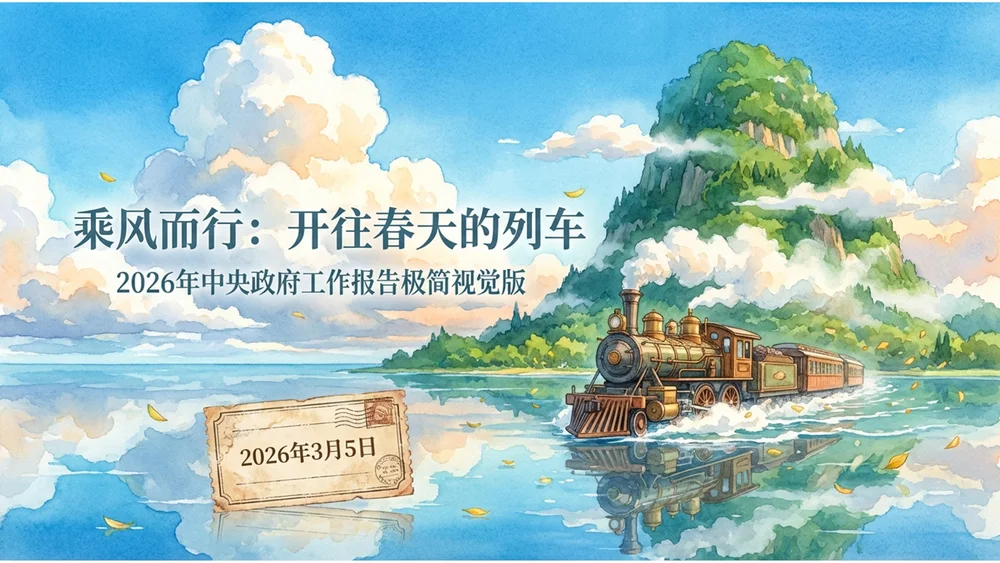 清新卡通手绘宫崎骏风格政府工作报告PPT