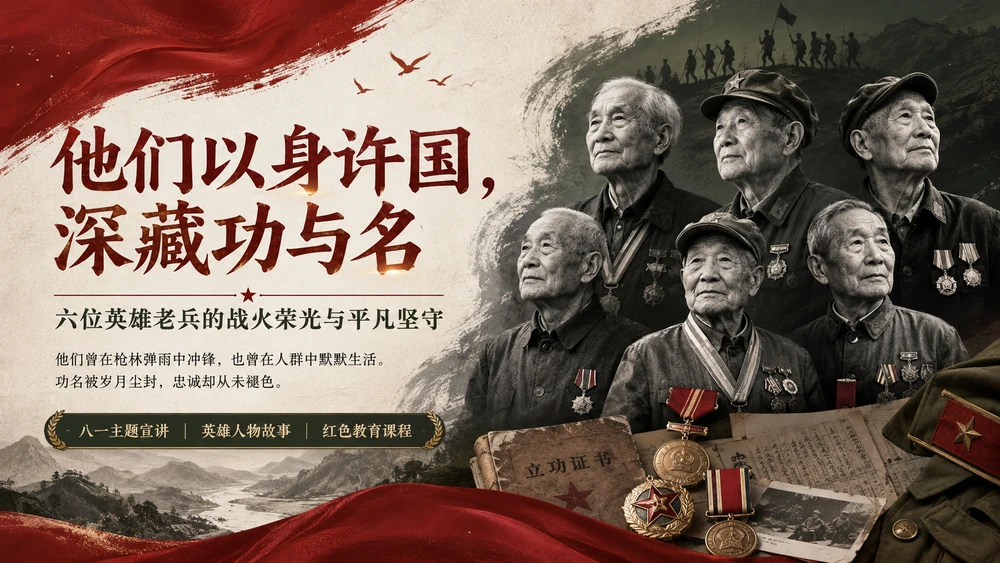 他们以身许国，深藏功与名｜八一建军节主题宣讲 / 英雄人物故事 / 红色教育课程PPT