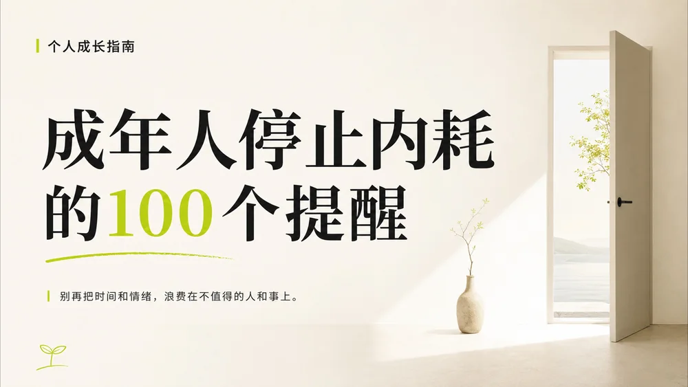 成年人停止内耗的100个提醒，一个PPT治愈你的焦虑