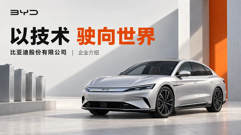 高端比亚迪BYD企业介绍PPT｜新能源汽车科技企业品牌宣传汇报模板
