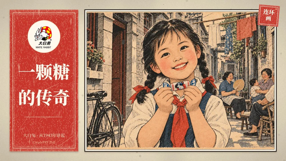 大白兔企业介绍PPT连环画风格（可编辑·动画版）