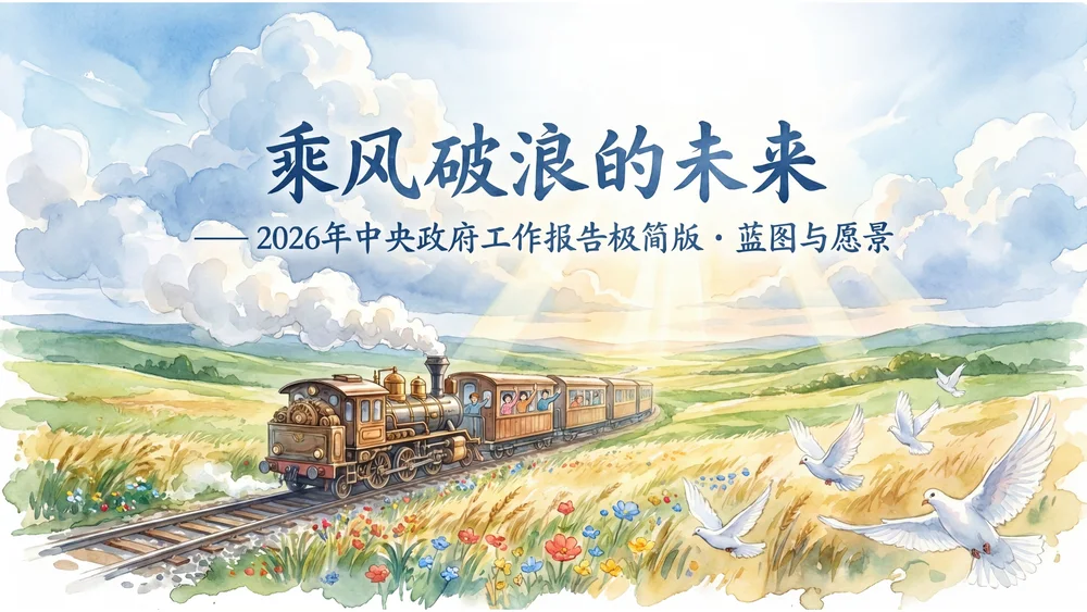 梦幻插画吉卜力工作室风格政府工作报告PPT