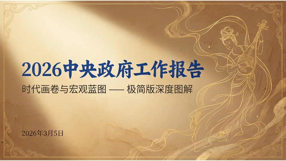 中国传统插画敦煌壁画风政府工作报告PPT