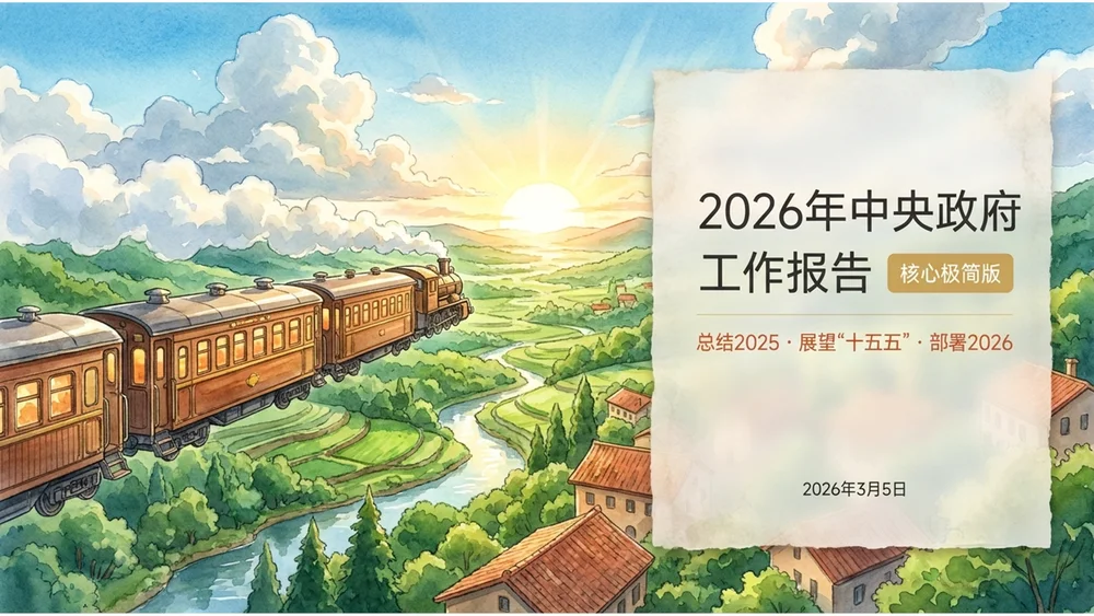 可爱插画吉卜力工作室风格政府工作报告PPT
