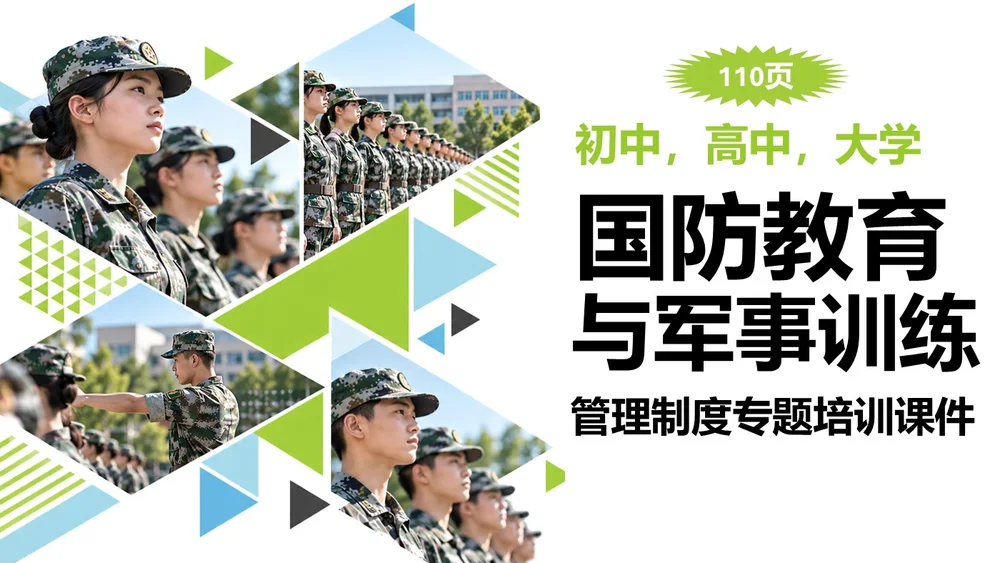 初中、高中、大学国防教育与军训管理PPT课件（110页一套三份可编辑PPT）