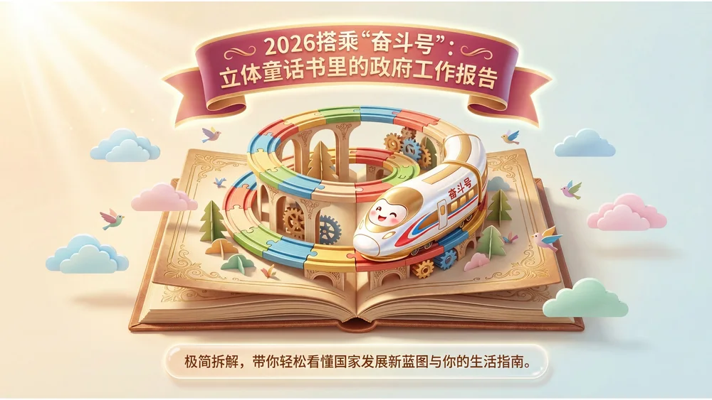 立体插画可爱卡通风格政府工作报告PPT