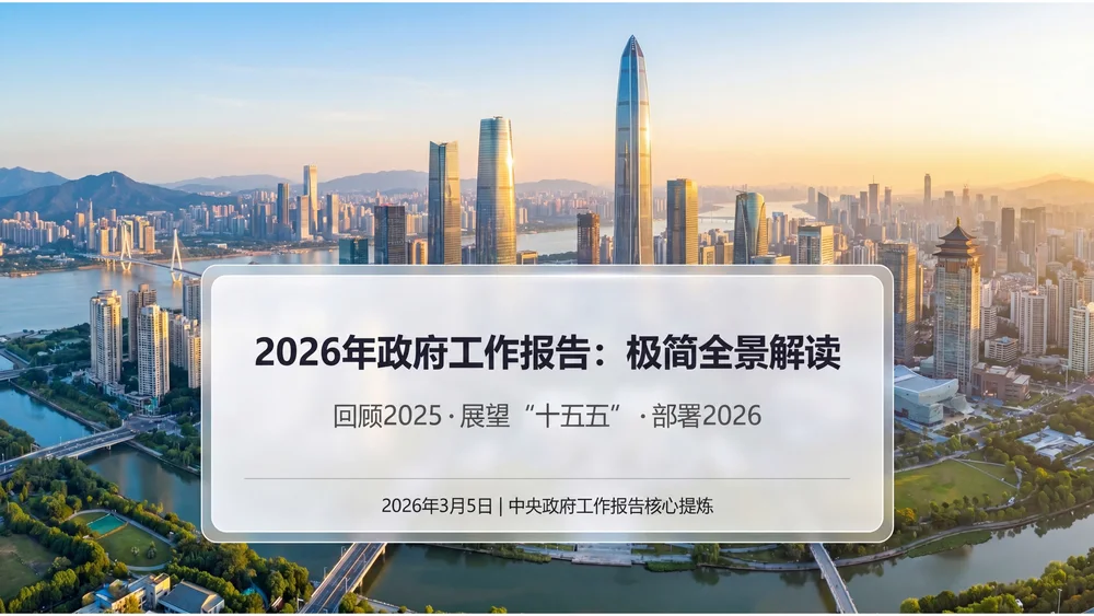 现代磨砂玻璃写实图片风格政府工作报告PPT