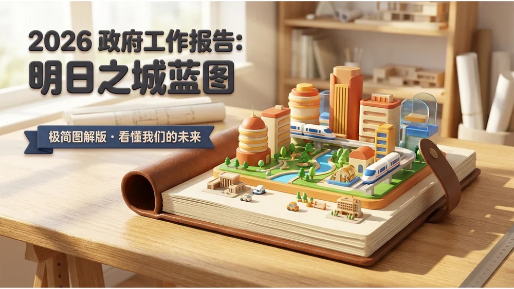 3D立体卡通皮克斯动画风格政府工作报告PPT
