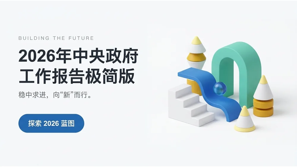 柔和三色C4D立体渲染政府工作报告PPT