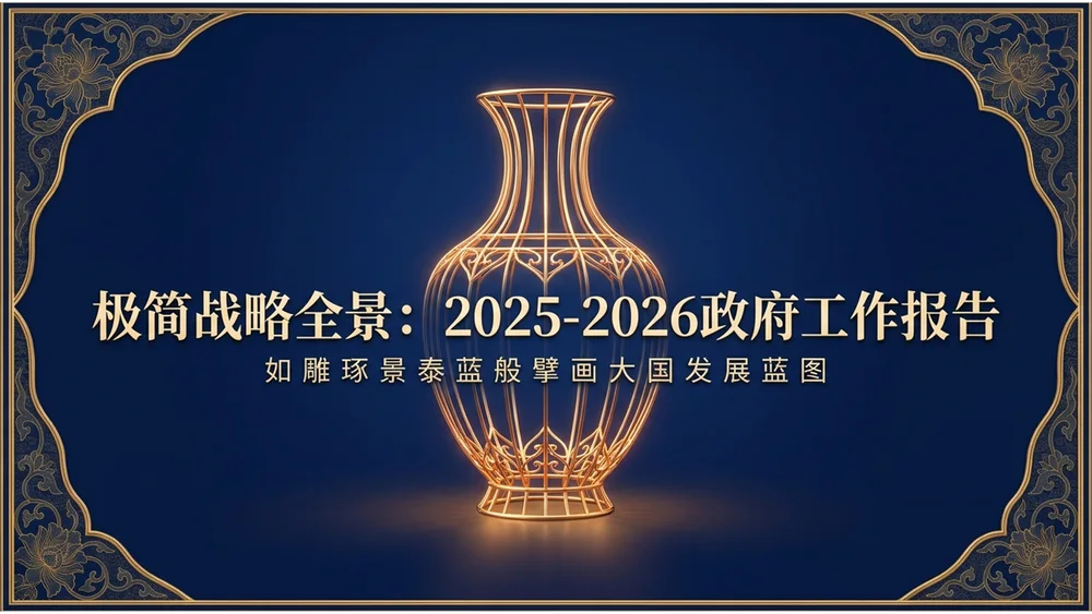 蓝色景泰蓝艺术风格政府工作报告PPT