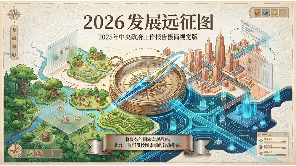 卡通手绘冒险地图风格政府工作报告PPT