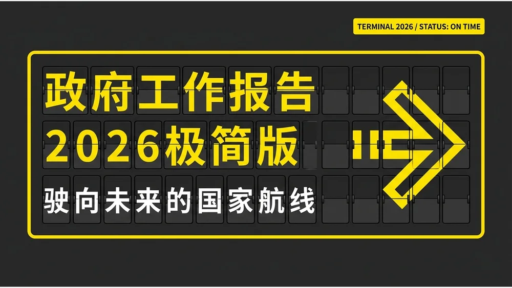 黄蓝机场导视风格政府工作报告PPT