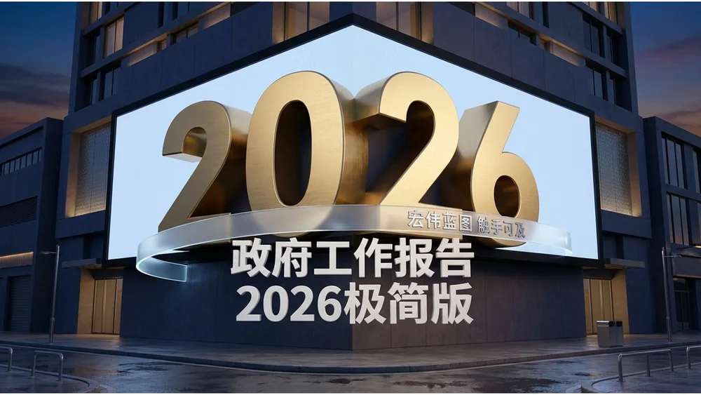 逼真商业裸眼3D巨幕风格政府工作报告PPT