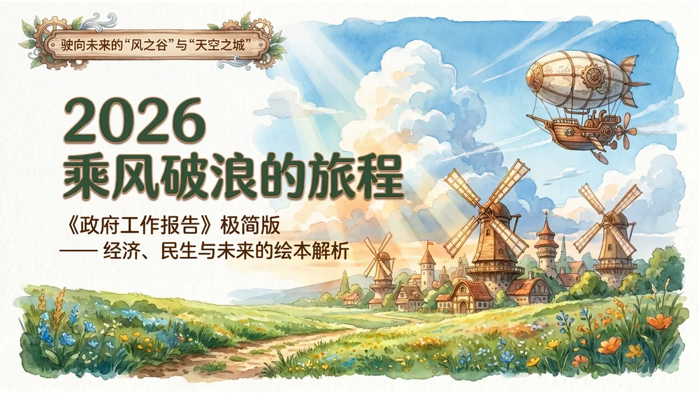 水粉画吉卜力工作室风格政府工作报告PPT